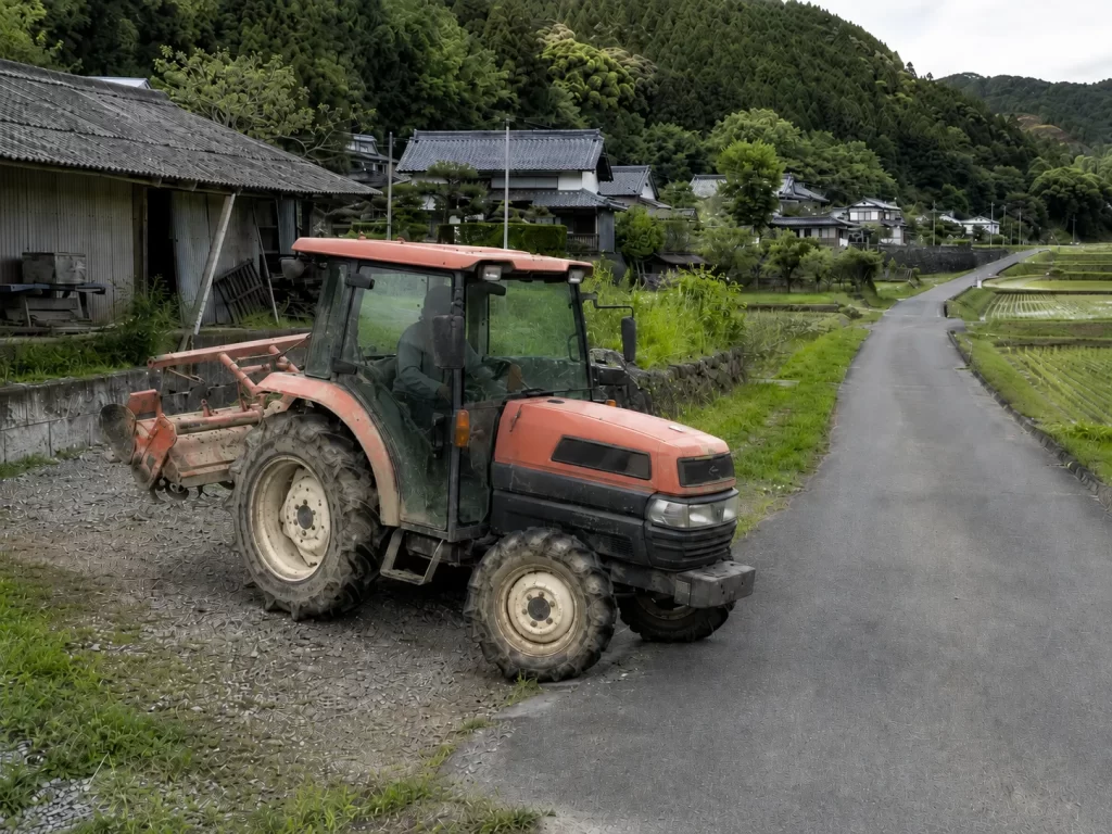 農地から公道へ移動するトラクターのイメージ